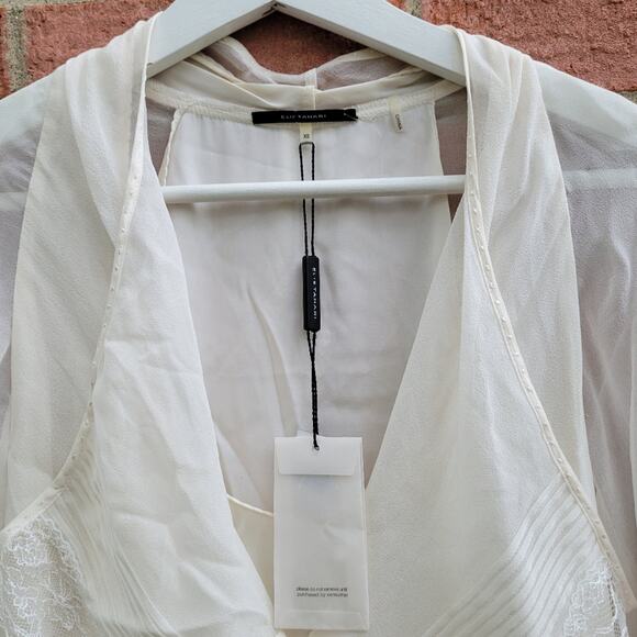 Elie Tahari Silk Lace Romantic Layered Blouse Top size XS Cream - Picture 5 of 12